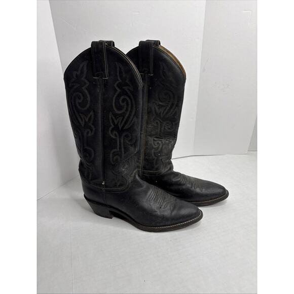Justin Boots Black Leather Men's Cowboy Boots - Picture 1 of 9
